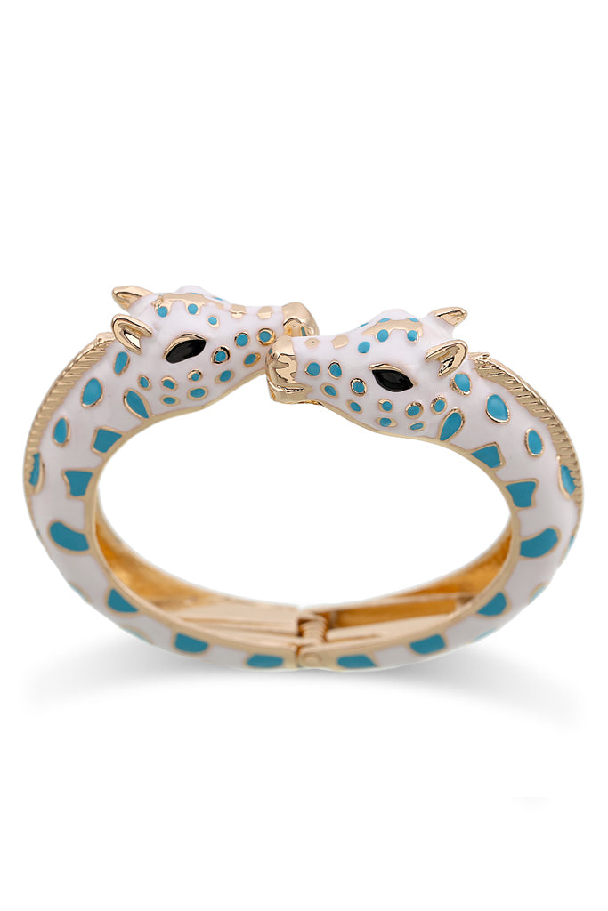 Kissing Giraffes White Handcuff Bracelet