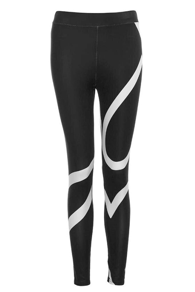 Ribbons Black Patterned Yoga Leggings