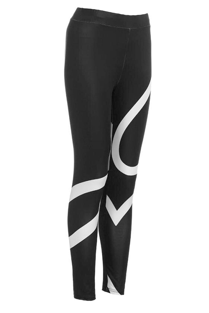 Ribbons Black Patterned Yoga Leggings