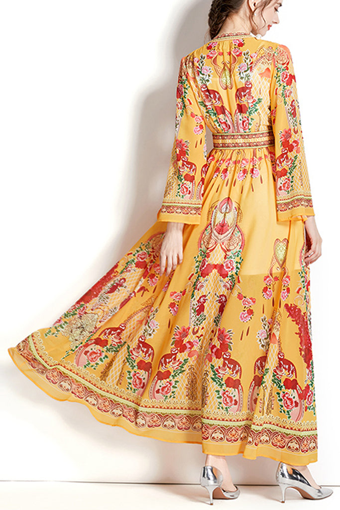 Jessalyn Πορτοκαλί Πολύχρωμο Εμπριμέ Φόρεμα με Διαφάνειες | Γυναικεία Ρούχα - Φορέματα | Jessalyn Orange Multicolor Printed Maxi Dress