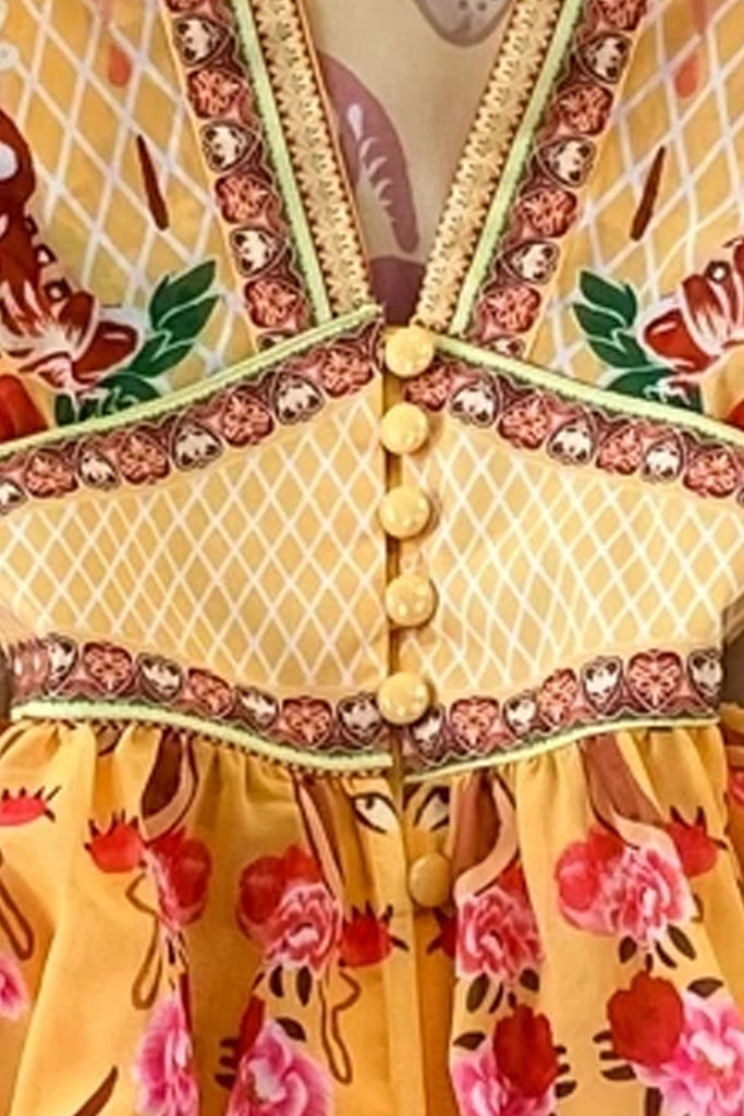 Jessalyn Orange Multicolor Printed Sheer Dress