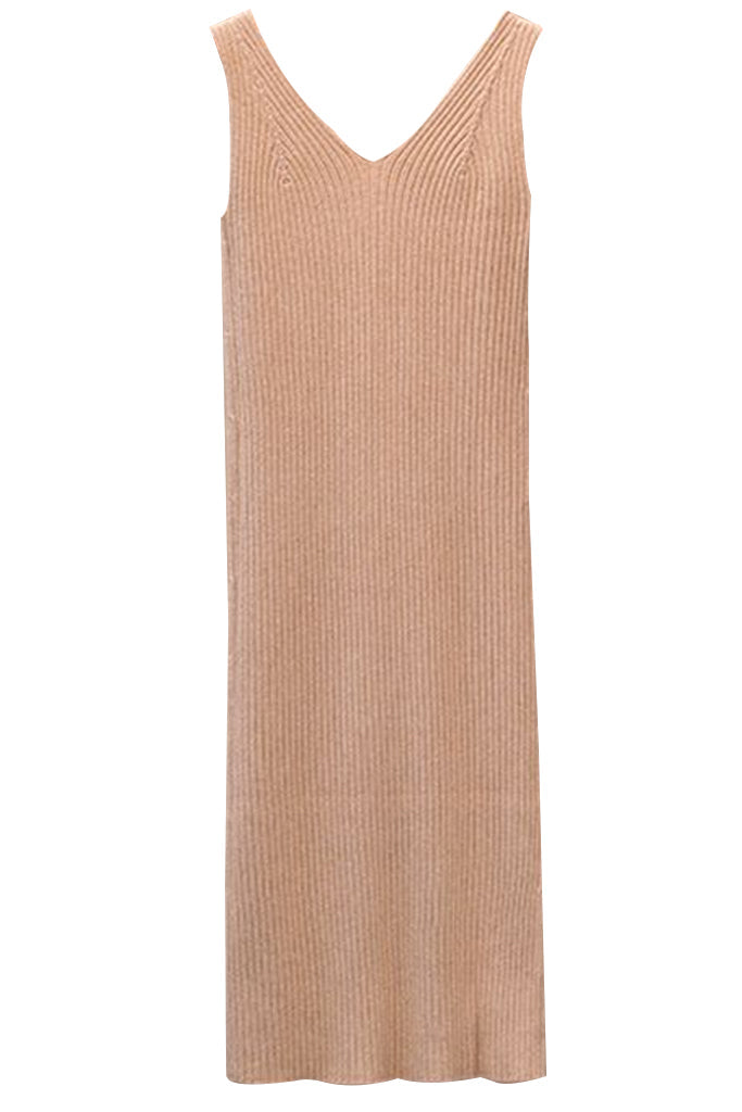 Kea Beige Fitted Knitted Dress with Straps