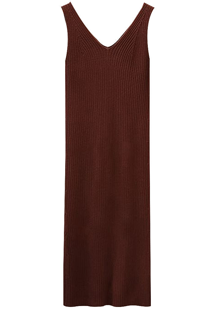 Kea Brown Fitted Knitted Dress with Straps