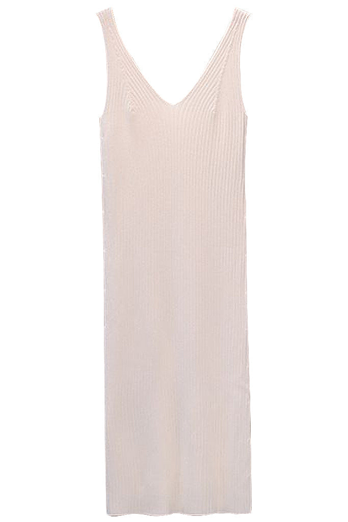 Kea Beige Fitted Knitted Dress with Straps