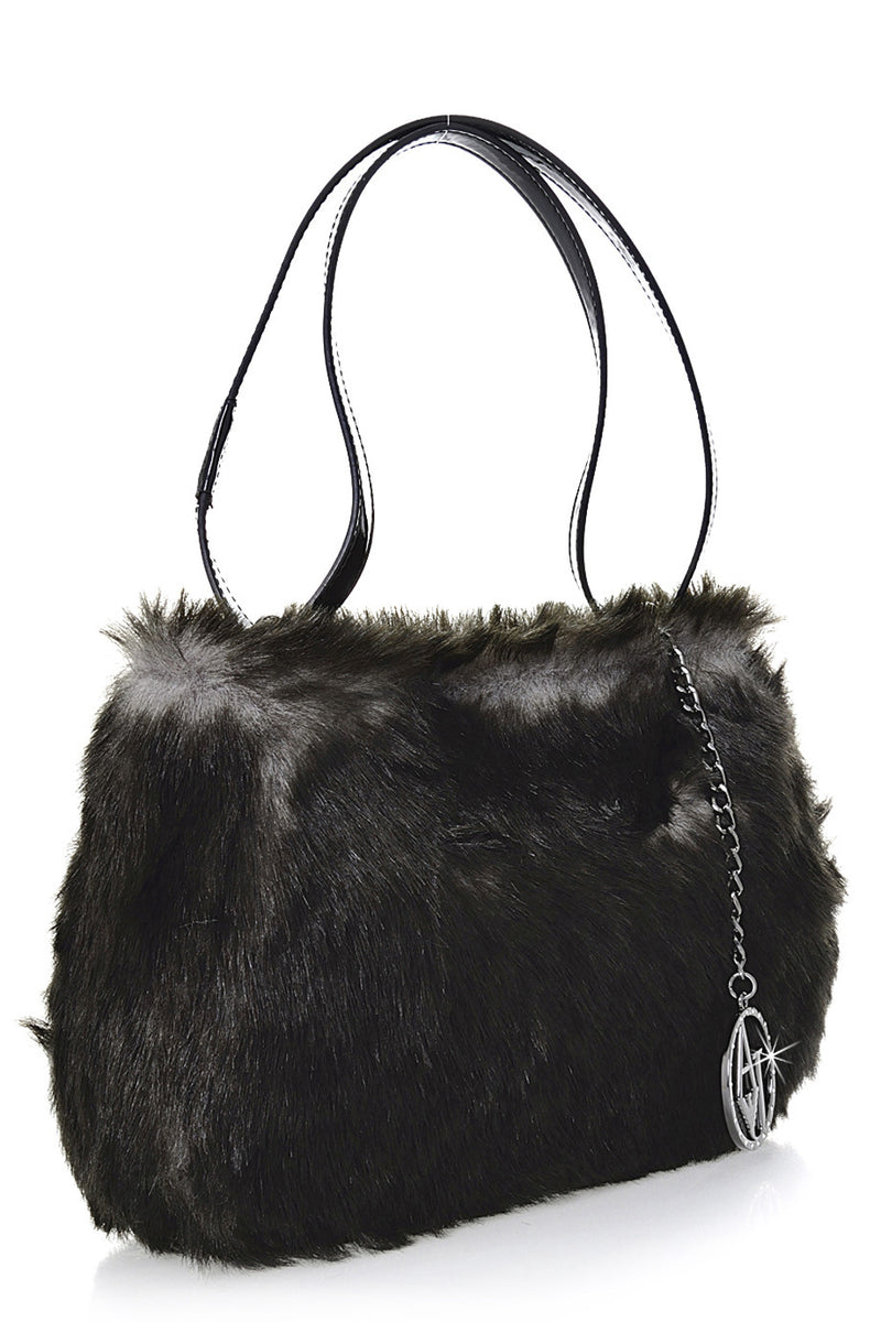 Faux Fur Bag - Black - Ladies