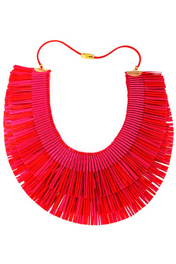 RA Triple Fuchsia Multicolor Fabric Necklace