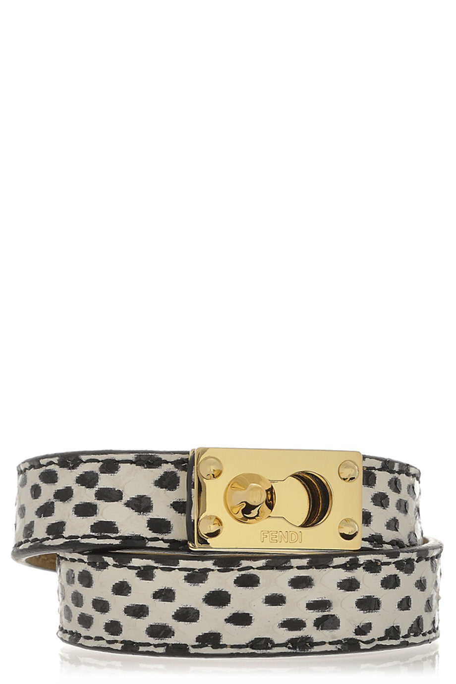 Fendi Black Snakeskin Leather Goldmine Wrap Bracelet