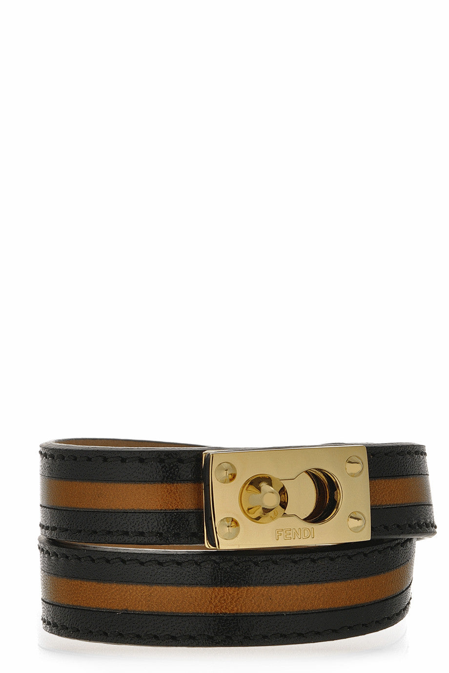 Fendi Black Snakeskin Leather Goldmine Wrap Bracelet