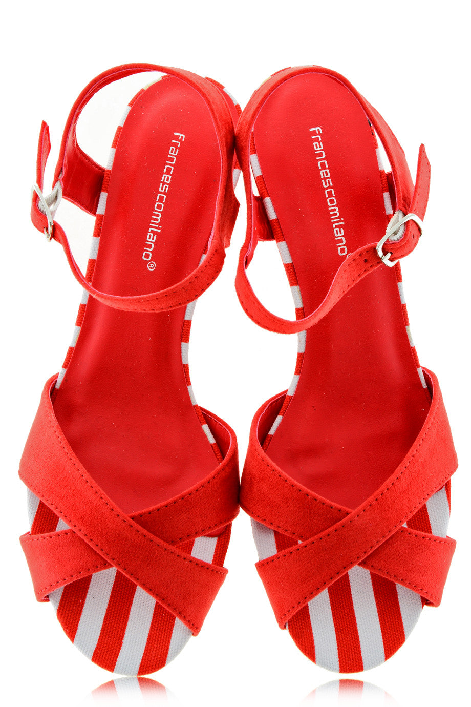FRANCESCO MILANO KLARA Striped Sandals – Suede Red PRET-A-BEAUTE