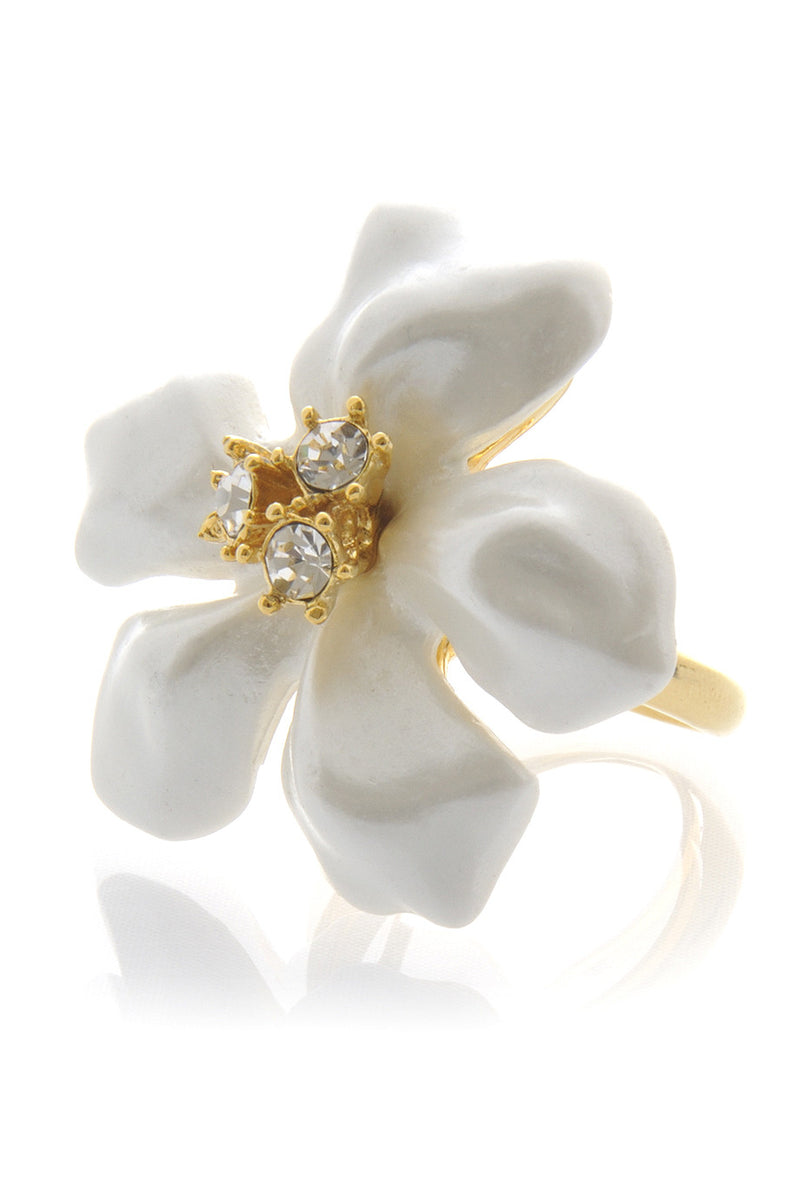 Kenneth Jay Lane Pearly Flower Crystal Pin Gold