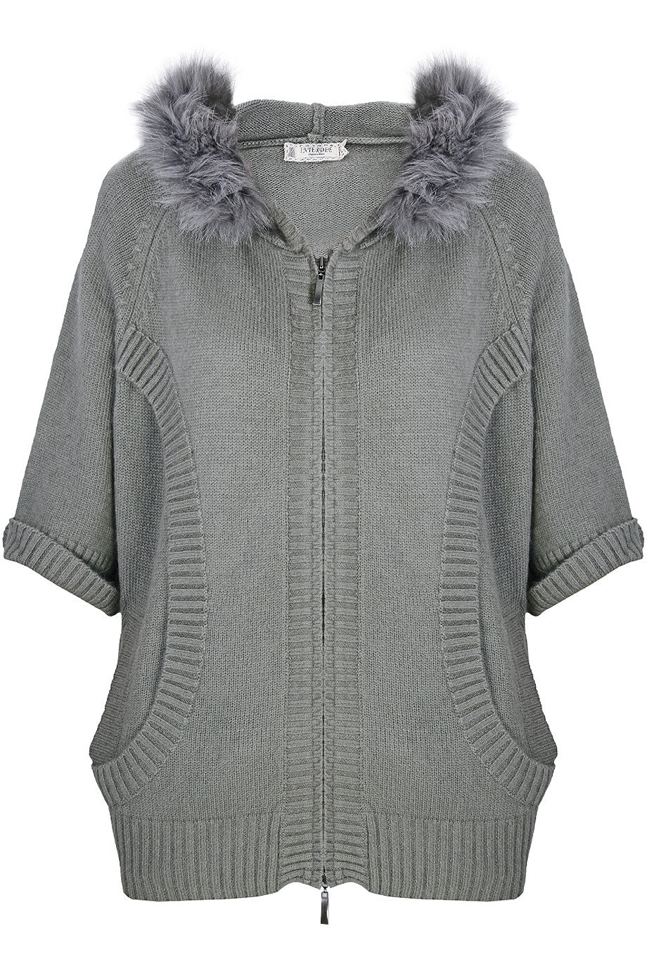 Γκρι Φαρδιά Ζακέτα με Γούνα | Γυναικεία Ρούχα