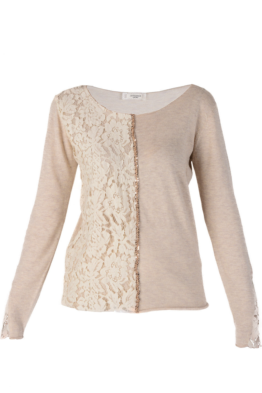 Fashion Beige Bell Sleeve Lace Top