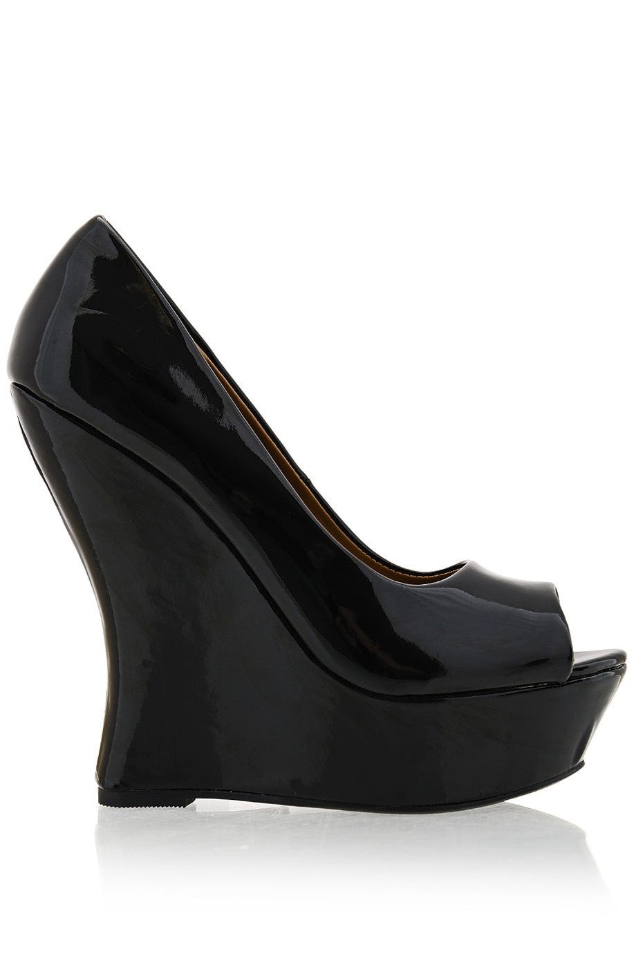 Μαύρες Λουστρίνι Πλατφόρμες Peep Toe | Γυναικεία Παπούτσια